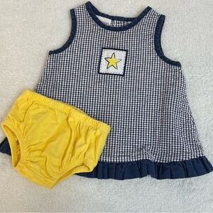 Y2K FG Field Gear Blue Yellow Kids Gingham Dress Romper Bubble Set Button Down